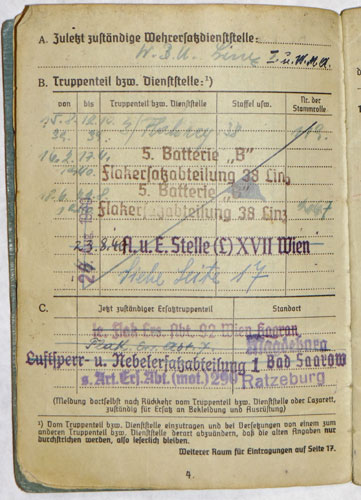 Luftwaffe Soldbuch for Flak Enlisted Man