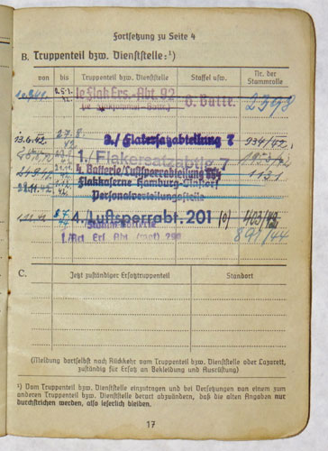 Luftwaffe Soldbuch for Flak Enlisted Man