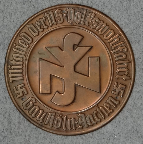 N.S. Volkswohlfahrt Gau-Koln-Aachen Door Plaque