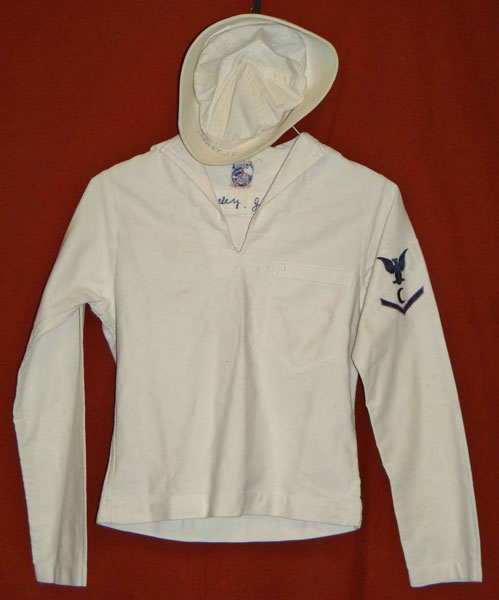 WW II U.S. Navy 3rd Class Petty Officer "Cook" White Jumper with Sailors Cap and Paper Work