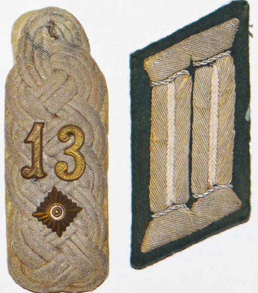 Army 13th Infantry Regt. Oberstleutnant Collar Tab & Shoulder Board Set