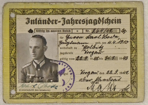 Hunting Permit for Hauptmann in the Army