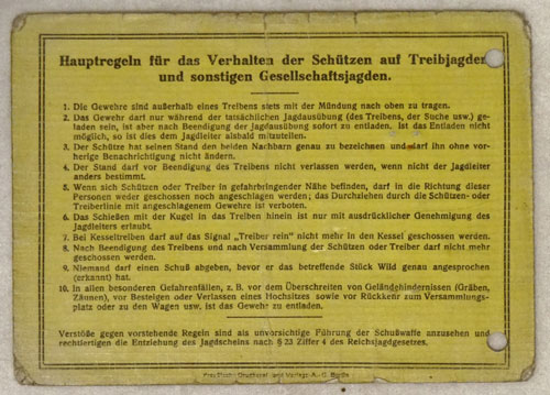 Hunting Permit for Hauptmann in the Army