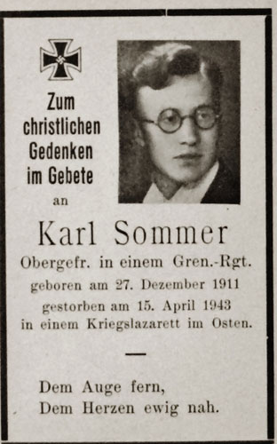 Army Remembrance Card for "Karl Sommer"