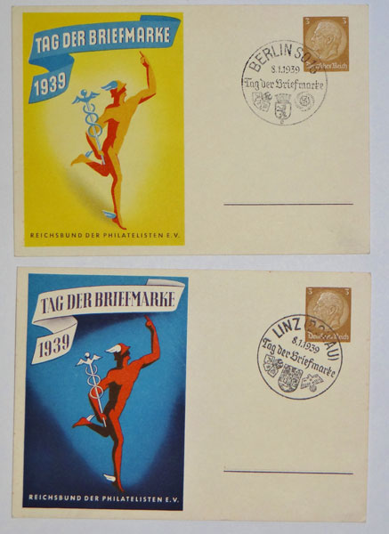 "TWO" Different 1939 "Tag Der Briefmarke" Post Cards