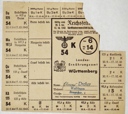 German WW II "Ration" Stamps