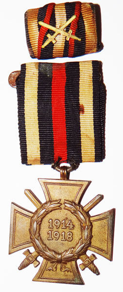 WW I Cross of Honor with Swords with Ribbon Bar