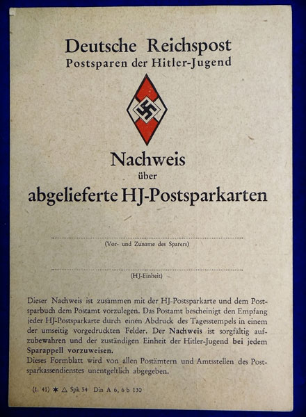 Hitler Youth "Reichspost-Nachweis" Card