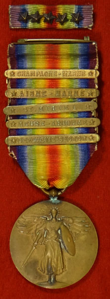 WW I "Victory" Medal with Five Bars with Ribbon Bar