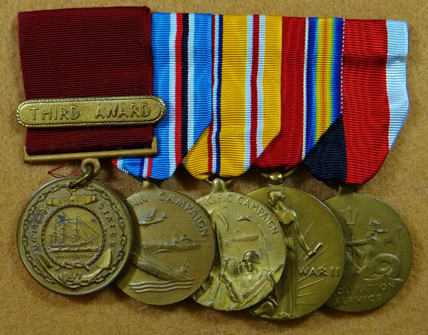 WW II U.S. Navy Dress Medal Bar with Five Awards