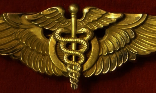 WW II 1943 Gold 3 inch Pin Back "Flight Surgeon" Wing by "Amico"