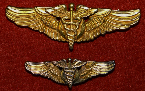 Set of TWO 1943 WW II Gold "Flight Surgeon" 3 & 2 inch Pin Back Wings by "AMICO"