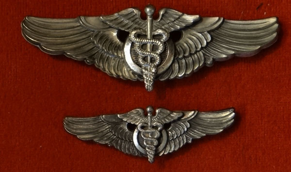 WW II 1944 Set of Two "Flight Surgeon" 3 & 2 inch Pin Back Wings by "AMICO"