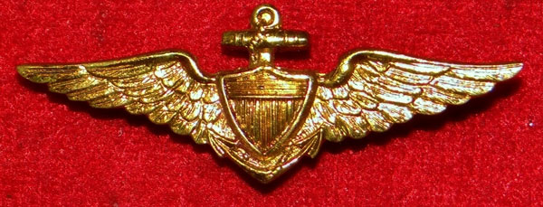 WW I -1920's 1-3/4 inch Navy "Pilot" Wing for Garrison Cap by "Gemsco"