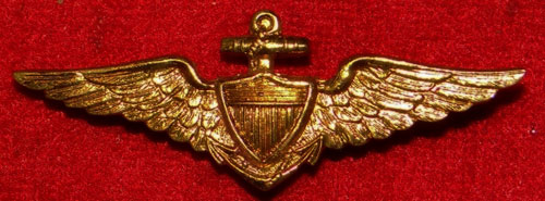 WW I -1920's 1-3/4 inch Navy "Pilot" Wing for Garrison Cap by "Gemsco"