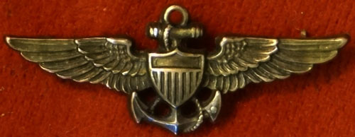 1930's U.S. Navy 1-3/8 inch "Pilot" Wing for Garrison Cap by "Amico"