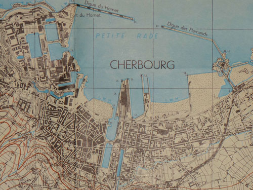 WW II U.S. Paper Map of "Cherbourg" France