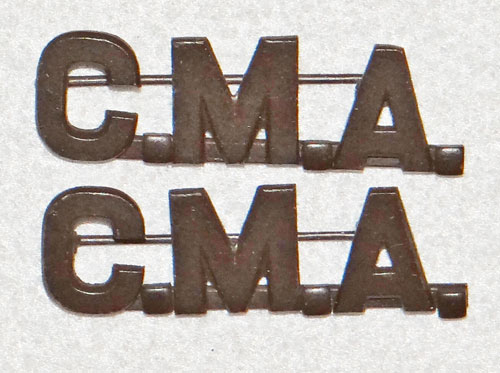 WW I Pattern Office Collar Insignia with "C.M.A"