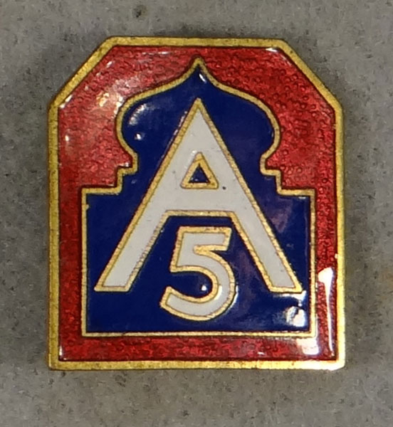 WW II Enamel 5th Army Patch "D.I."