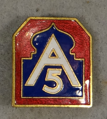 WW II Enamel 5th Army Patch "D.I."