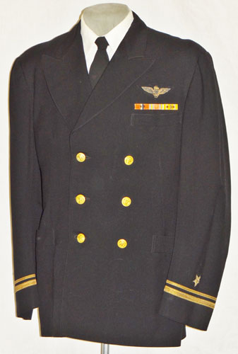 Named WW II U.S. Navy "LTJG" Dark Blue Coat & Trousers with Gold Bullion Pilot Wings