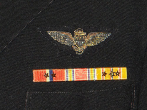 Named WW II U.S. Navy "LTJG" Dark Blue Coat & Trousers with Gold Bullion Pilot Wings